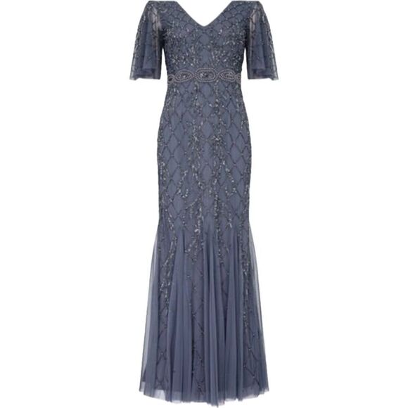 ADRIANNA PAPELL Womens Blue Full-Length Evening Beaded Dress Size 10 $500 Retail - Picture 1 of 4